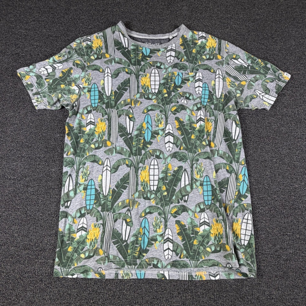 Free Planet T-Shirt Mens XL FT9P86GRH Gray Tropical Surfboard EUC